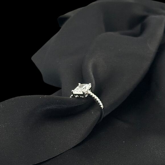 Elegant Women's Engagement Ring Emerald-Shaped Cubic ZirconiaTimeless Sparkle - Picture 13 of 13